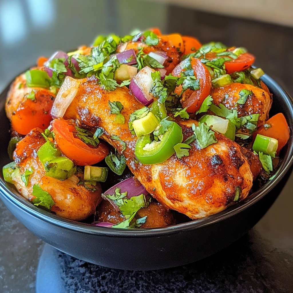 A plate of freshly grilled Baja chicken served with vibrant sides like lime, avocado, and salsa, showcasing its bold flavors.