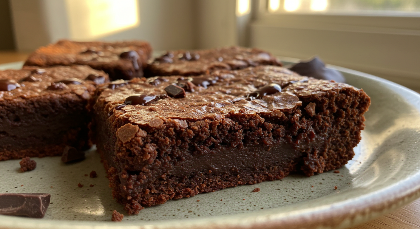 A brown-skinned woman’s hands preparing Heavenly Hash Brownies in a modern kitchen. Close-up of steps like chopping chocolate, mixing ingredients, and layering the brownie batter on a sleek countertop with pastel baking tools in the background.